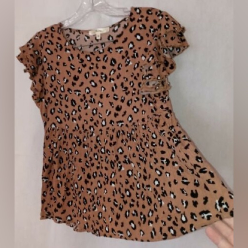Leopard Ruffle Sleeve Babydoll Top